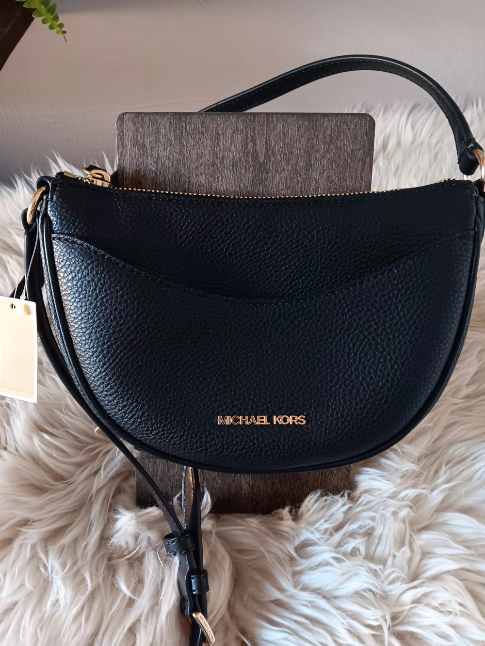 Michael Kors Black Leather Crescent Crossbody Bag - Picture 9 of 9